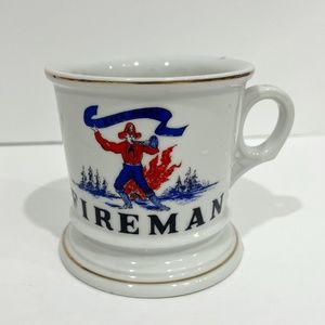 Vintage Shaving Mug Coffee Cup Fireman Ever Alert Porcelain Japan Banner Gold